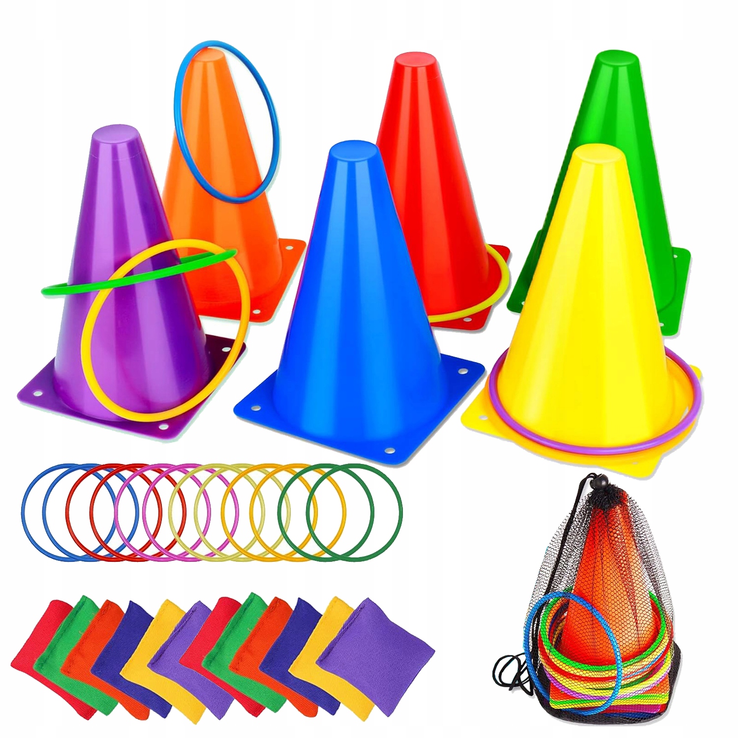 GRA ZRĘCZNOŚCIOWA RZUT DO CELU 3W1 PACHOŁKI OBRĘCZE WORECZKI 30 ELEMENTÓW