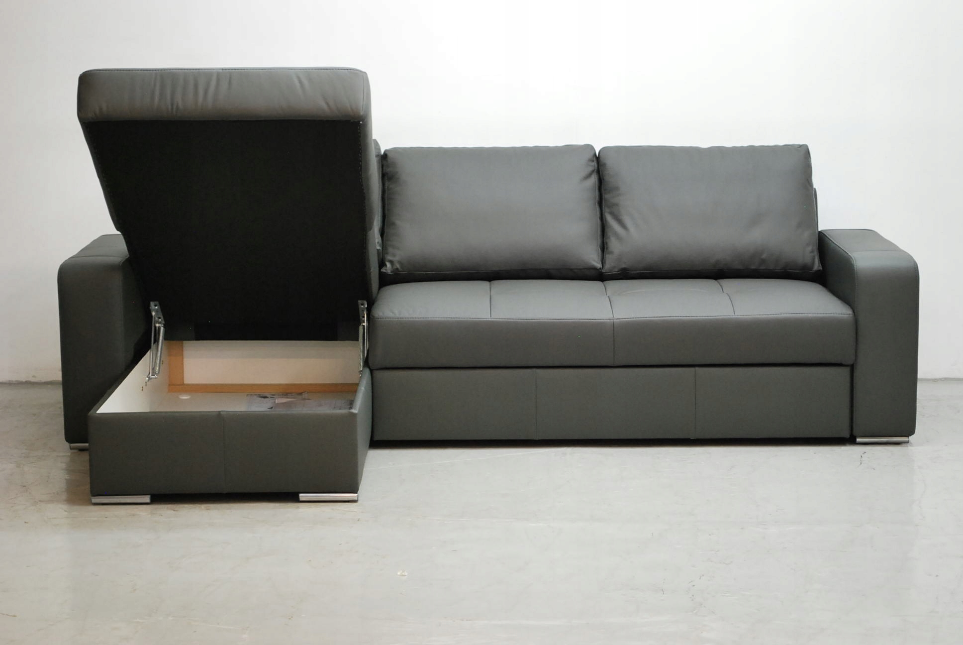 NCT SKÓRA NATURALNA narożnik funkcja spania pojemnik rogówka szara 6492