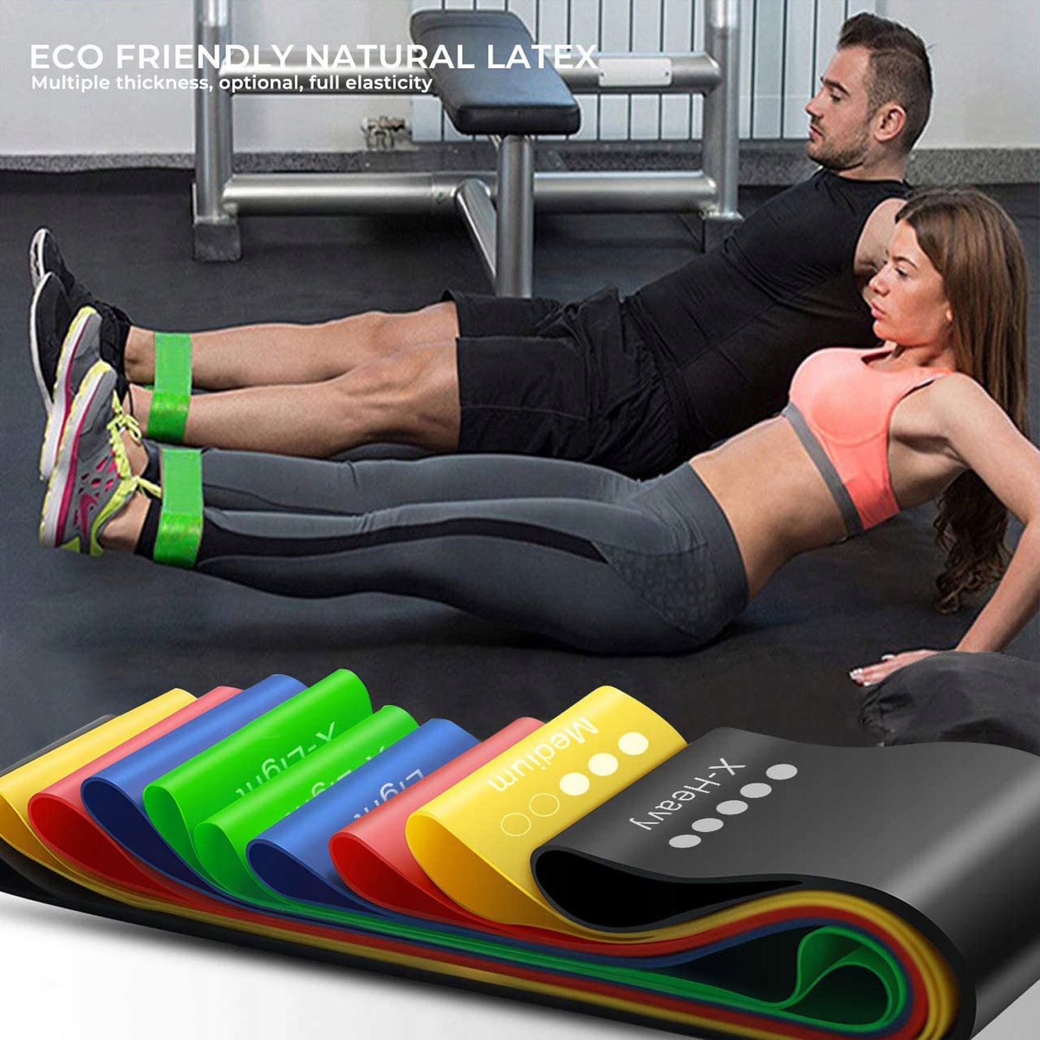 ZESTAW 5 GUM DO ĆWICZEŃ MINI BAND TAŚMY FITNESS Długość 60 cm