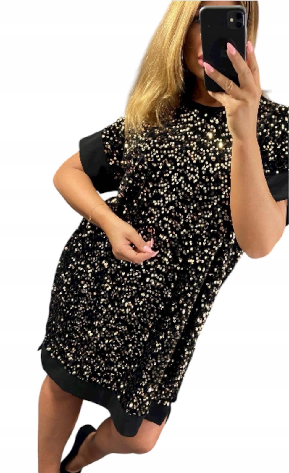 V561 Černé Šaty S Šaty Rovného Řazení k3 vel. 48 (4XL)