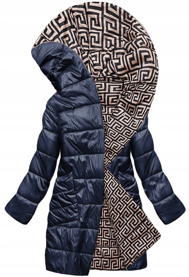 Dámská Bunda Kapuce R8040 Námořnická Modrá/béžová 48