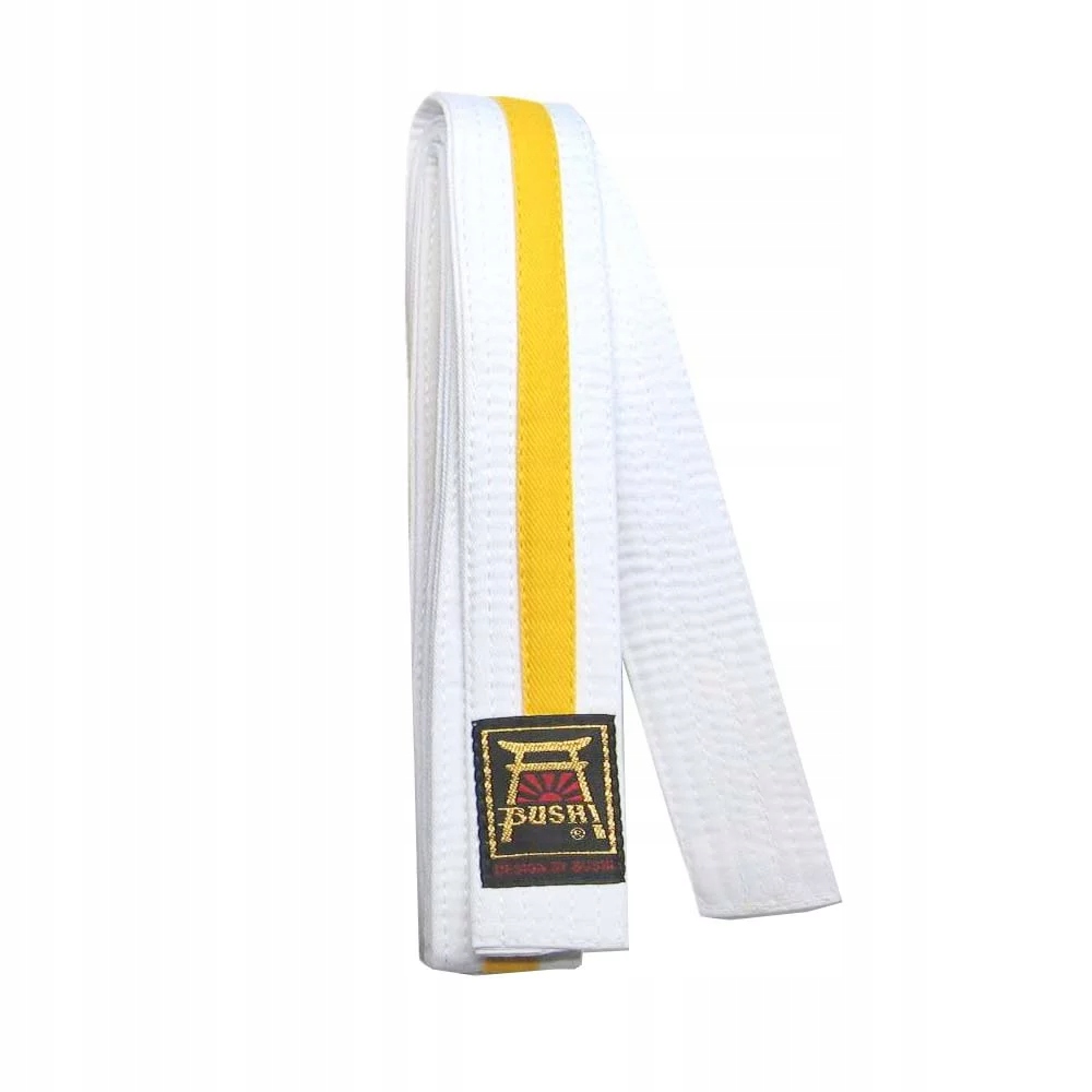 Pas dwukolorowy do JUDO biały żółta lamówka 220