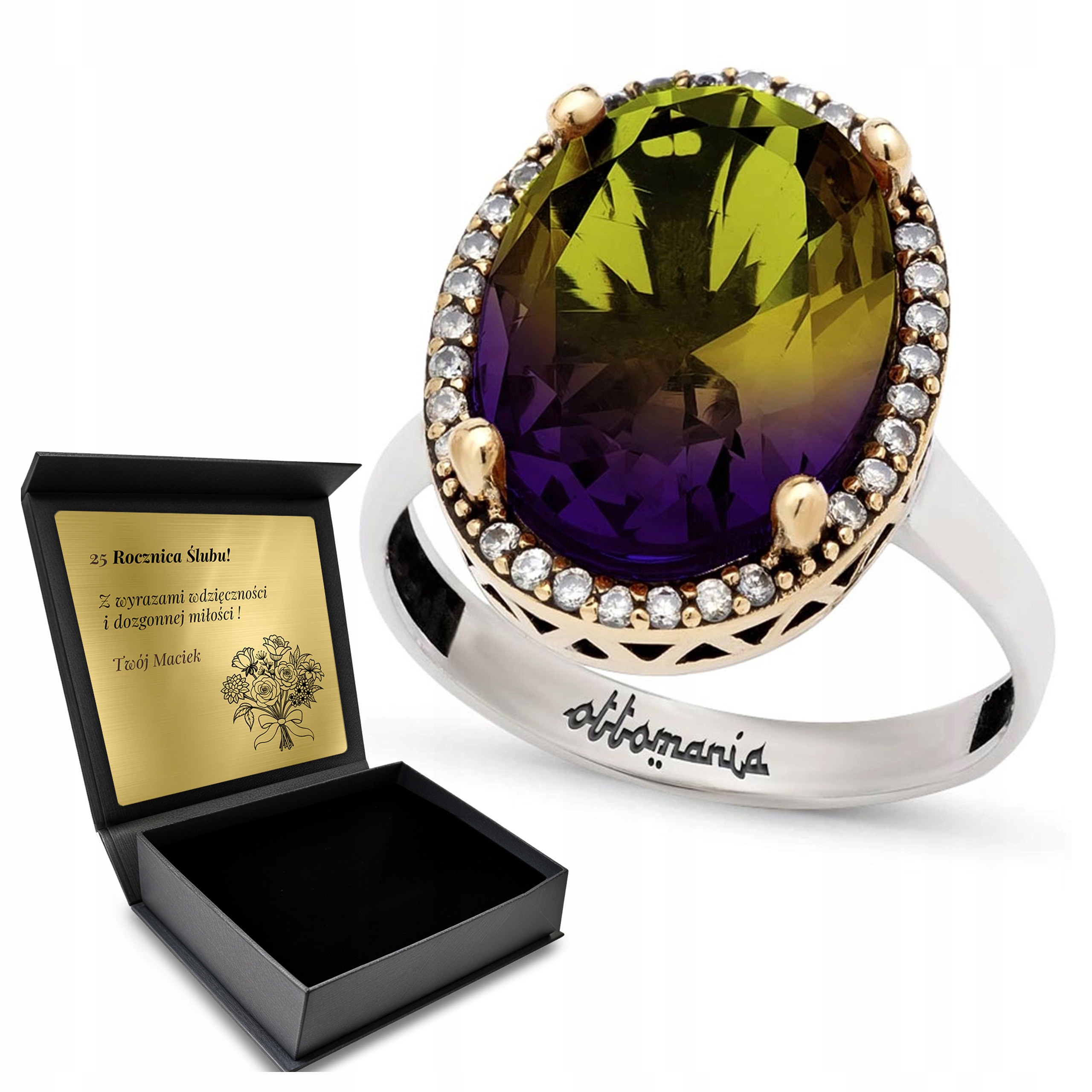 Prstýnek 925 Zirkony Ametryn Dárek pro ženu Gravírování
