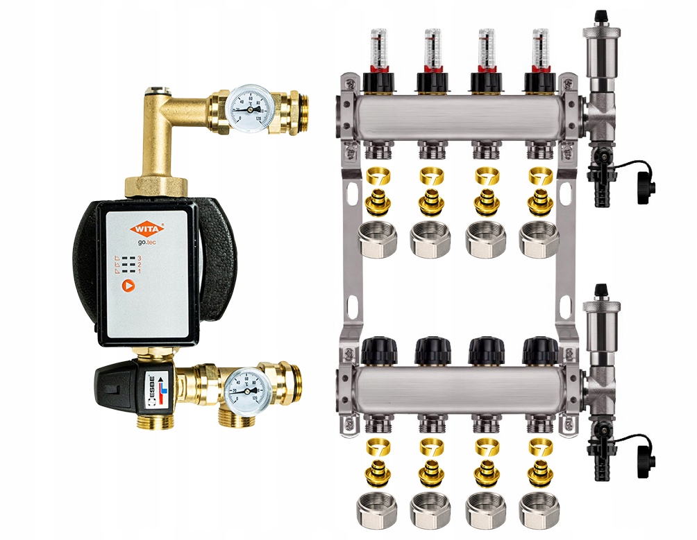 Podlahový rozdeľovač 4 nerezový na vykurovanie Čerpadlo Vita Pex