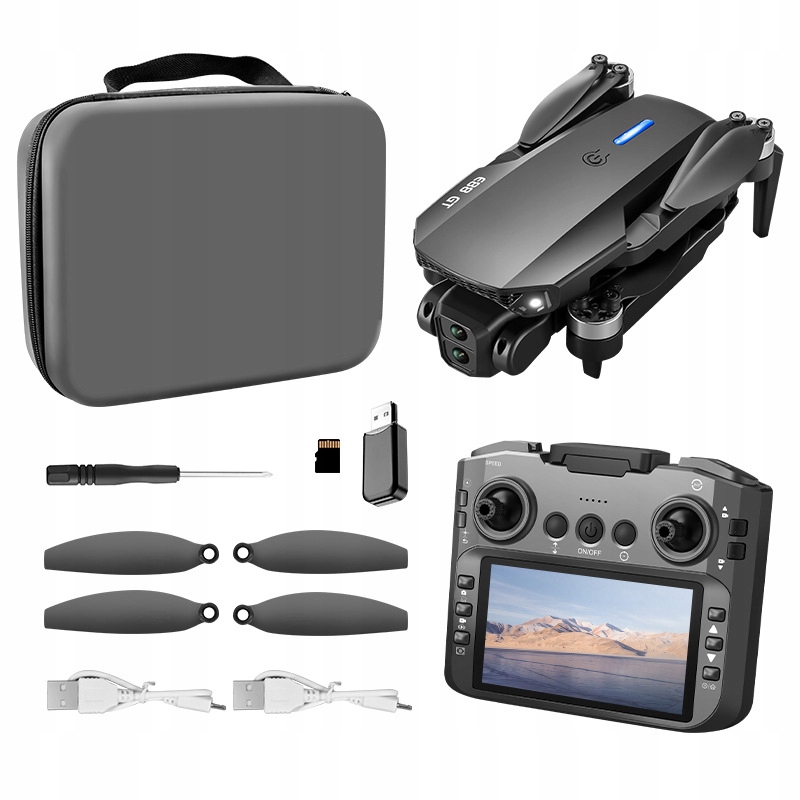 Dron E88 Pro LCD displej 5' Bezkartáčové Motory 3x Baterie Karta 8GB