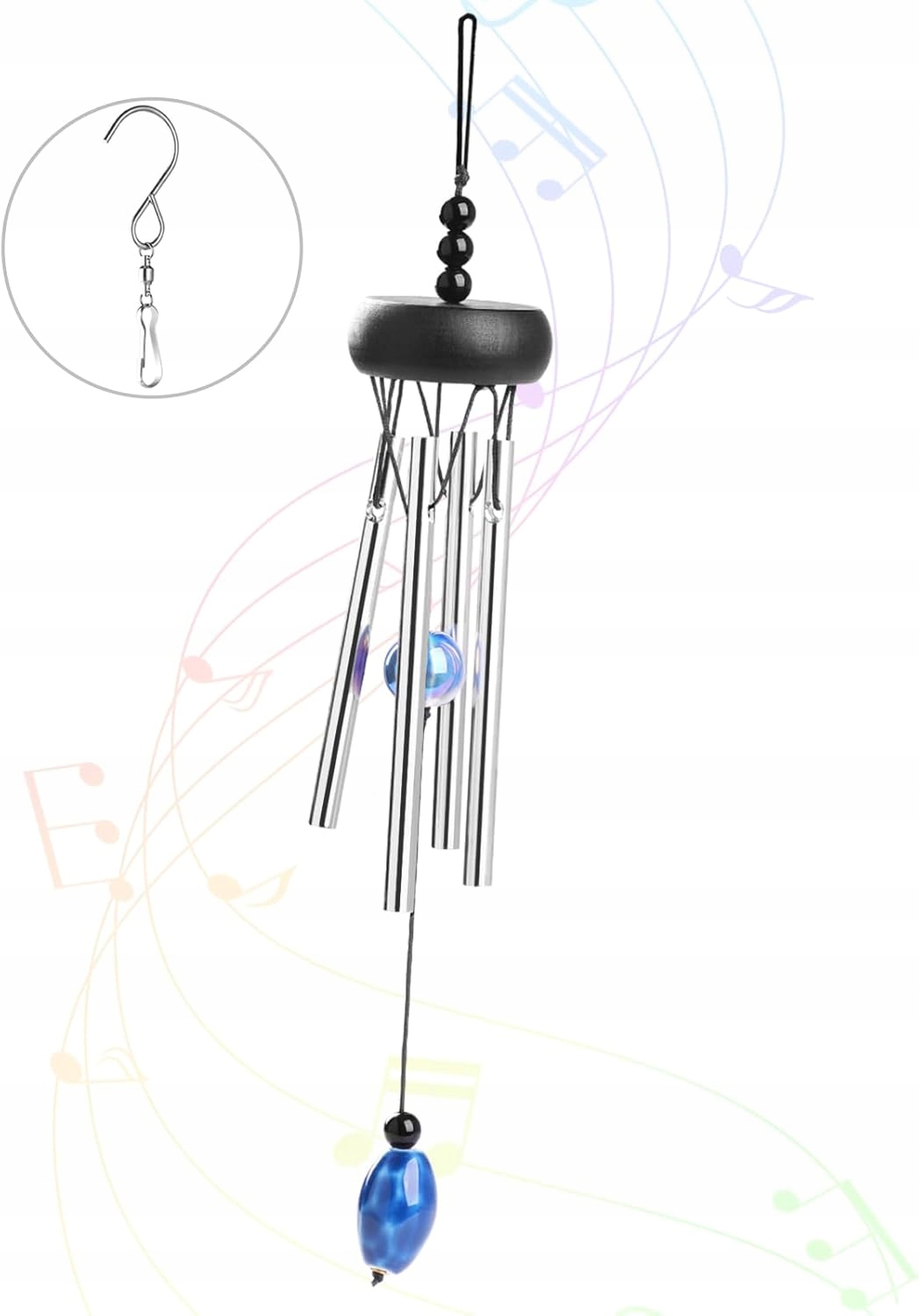 Větrné zvonky mini 4 palce černé hliníkové, zahradní dekorace jako dárek