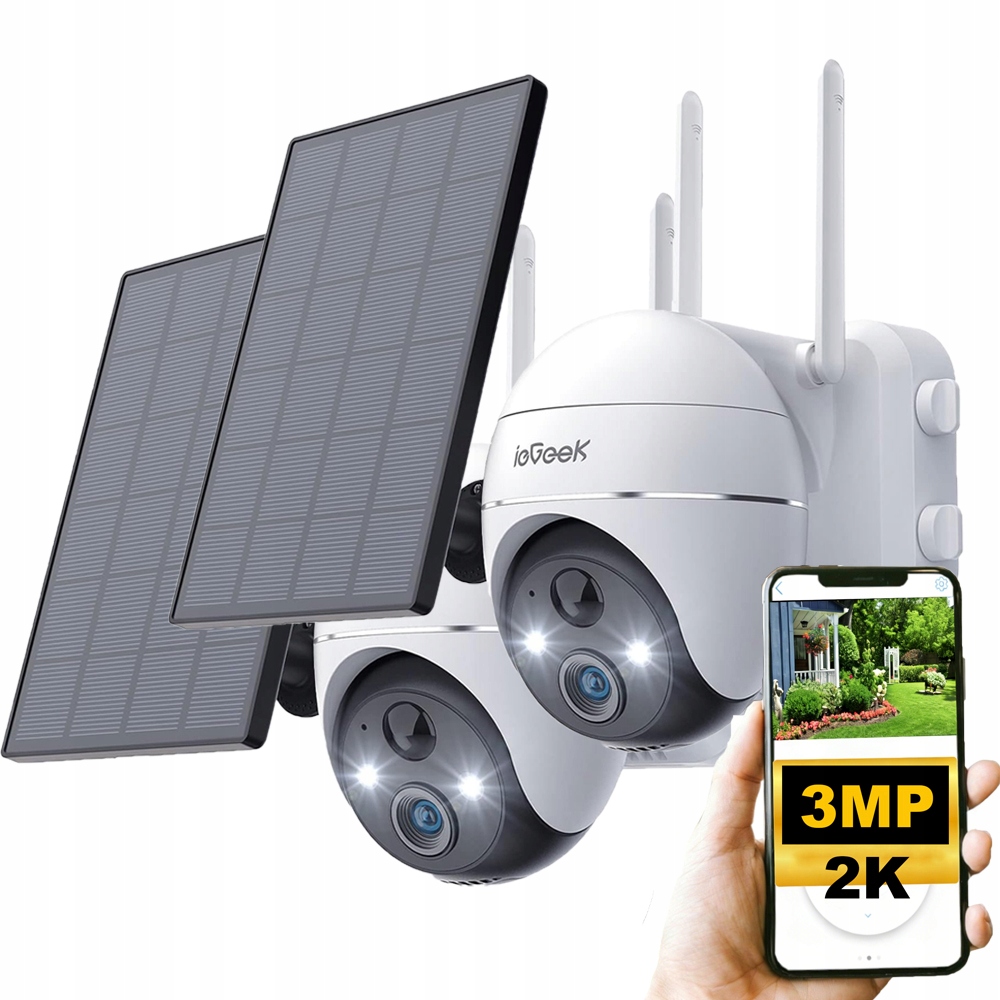 2 kusy Solární venkovní kamera Ip Wifi Bezdrátový otočný zoom 4x