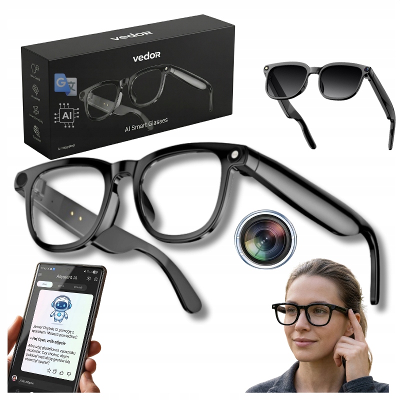 Inteligentne Okulary Ai z Kamerą Hd i Tłumaczeniem Języków Fotochromowe