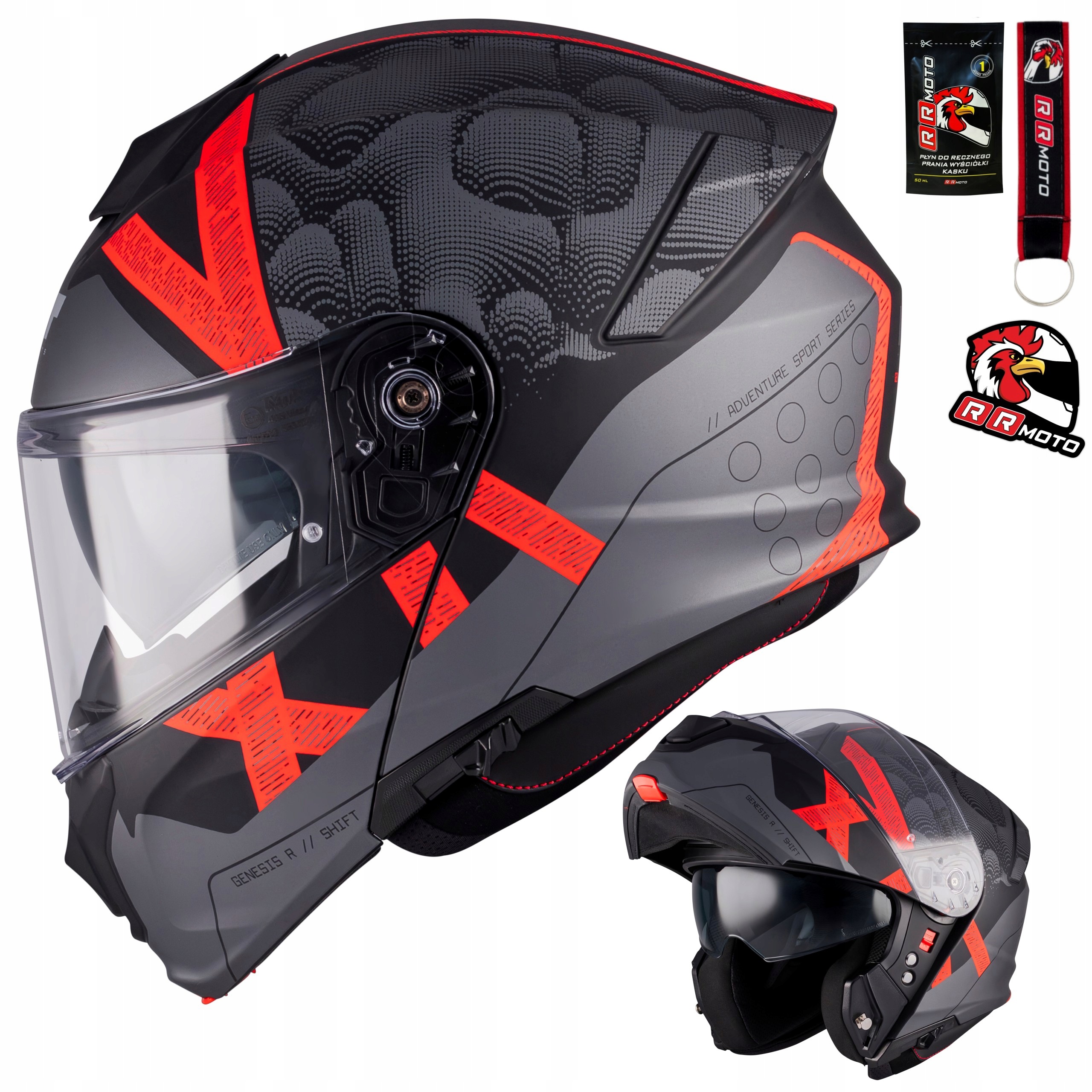 Kask motocyklowy Mt Genesis R Sv Shift B15 Matt czerwony fluo Gratisy