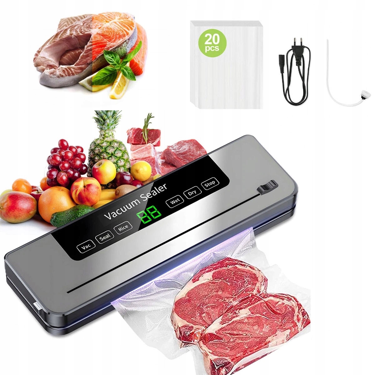 Zgrzewarka Próżniowa Do Żywności Pakowarka O Mocy 120W Zestaw Worków XXL