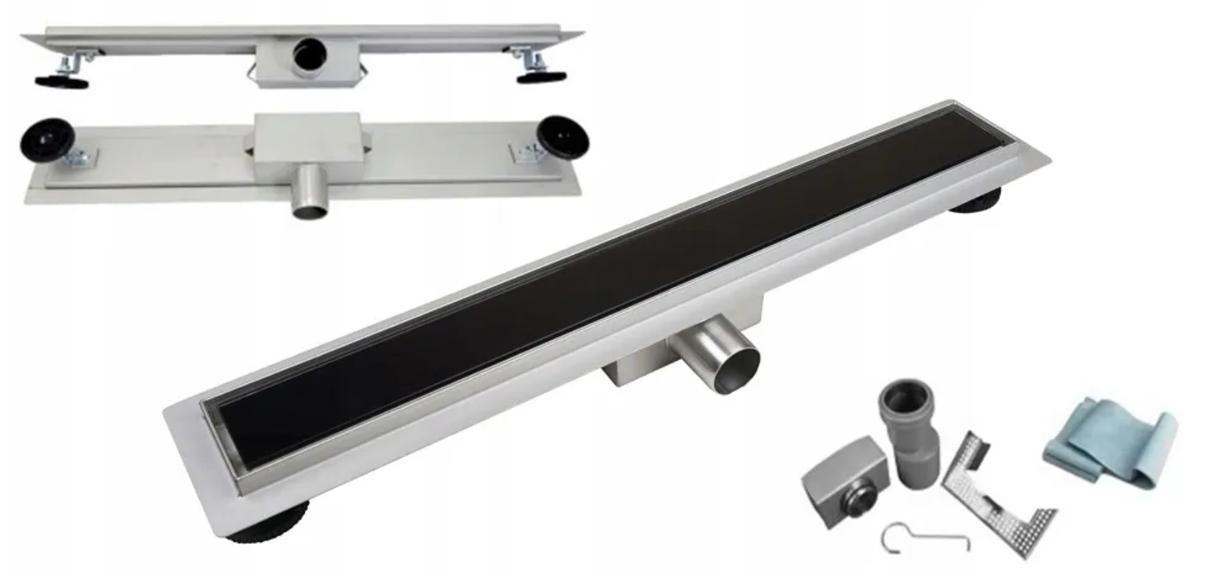 Lineární odtok 60 cm nízký 52 mm Sklo Černé