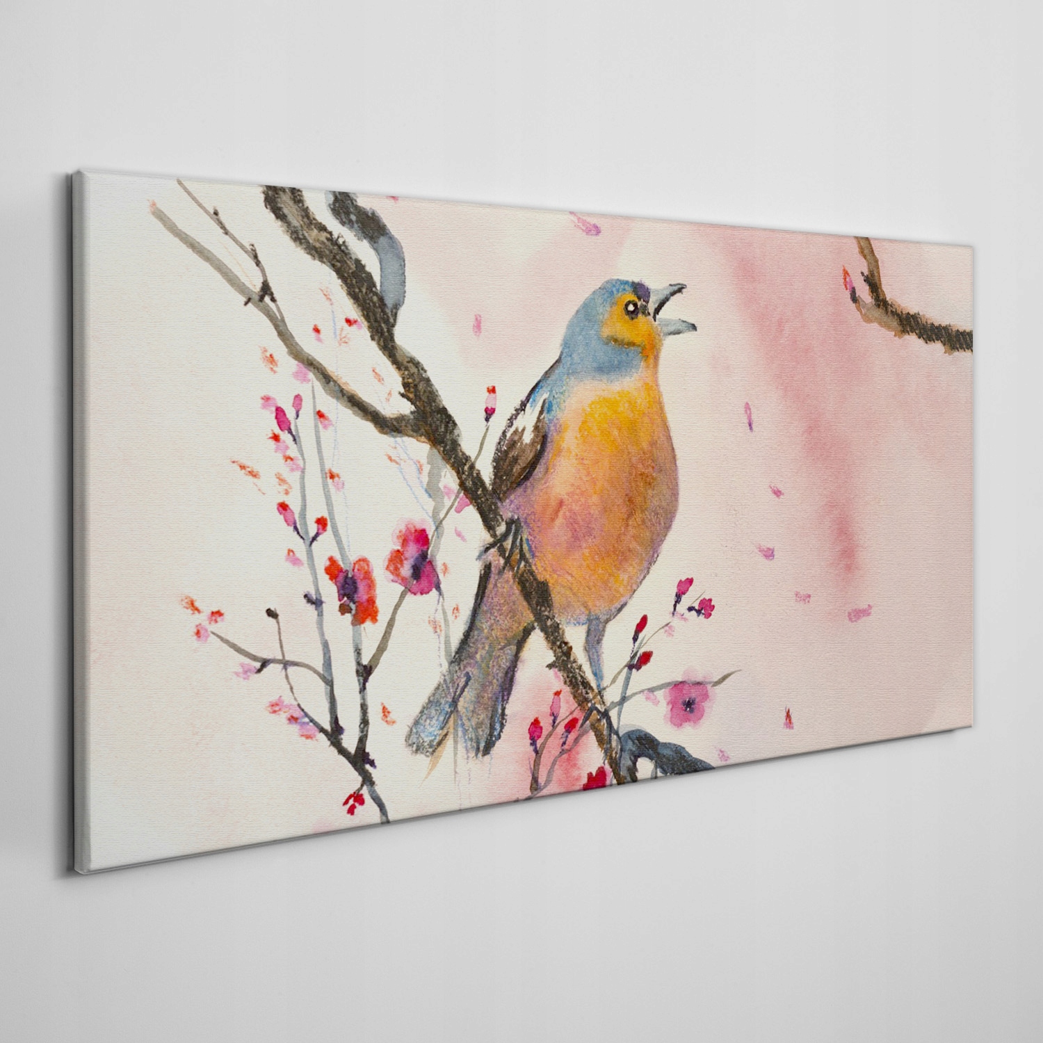 

Obraz na płótnie Gałąź kwiaty zwierzę ptak 120x60