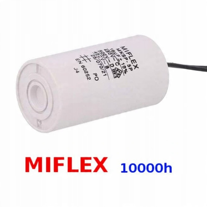 

Kondensator silnikowy Miflex 16uF 450VAC Polski