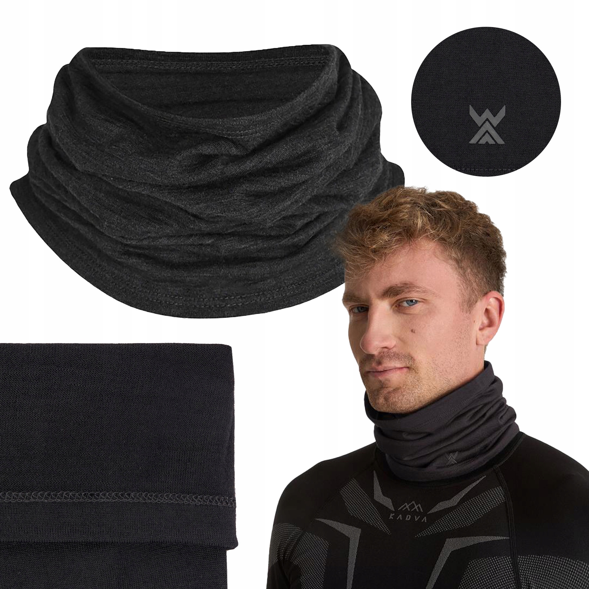 Komin WOOLCANO Merino 100% czarny OS CIEPŁY ODDYCHAJĄCY ELASTYCZNY