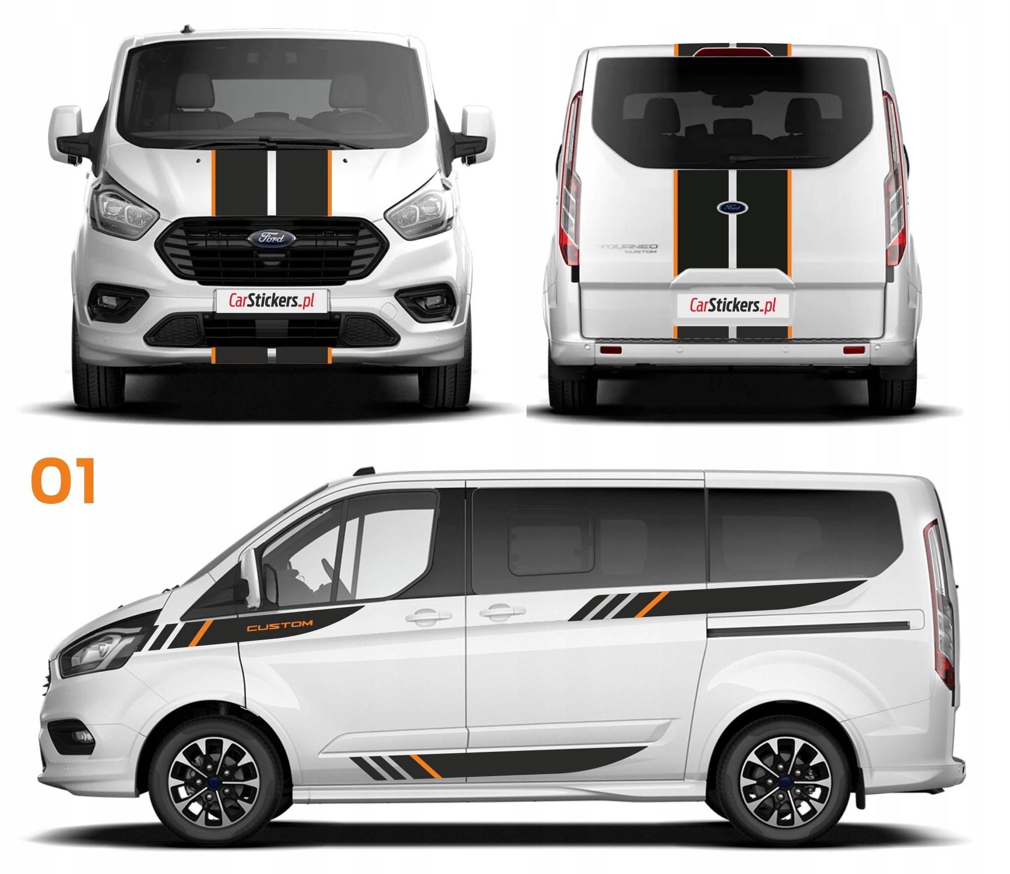 Samolepky na Ford Custom ST-2 po stranách kapoty a zadních dveří