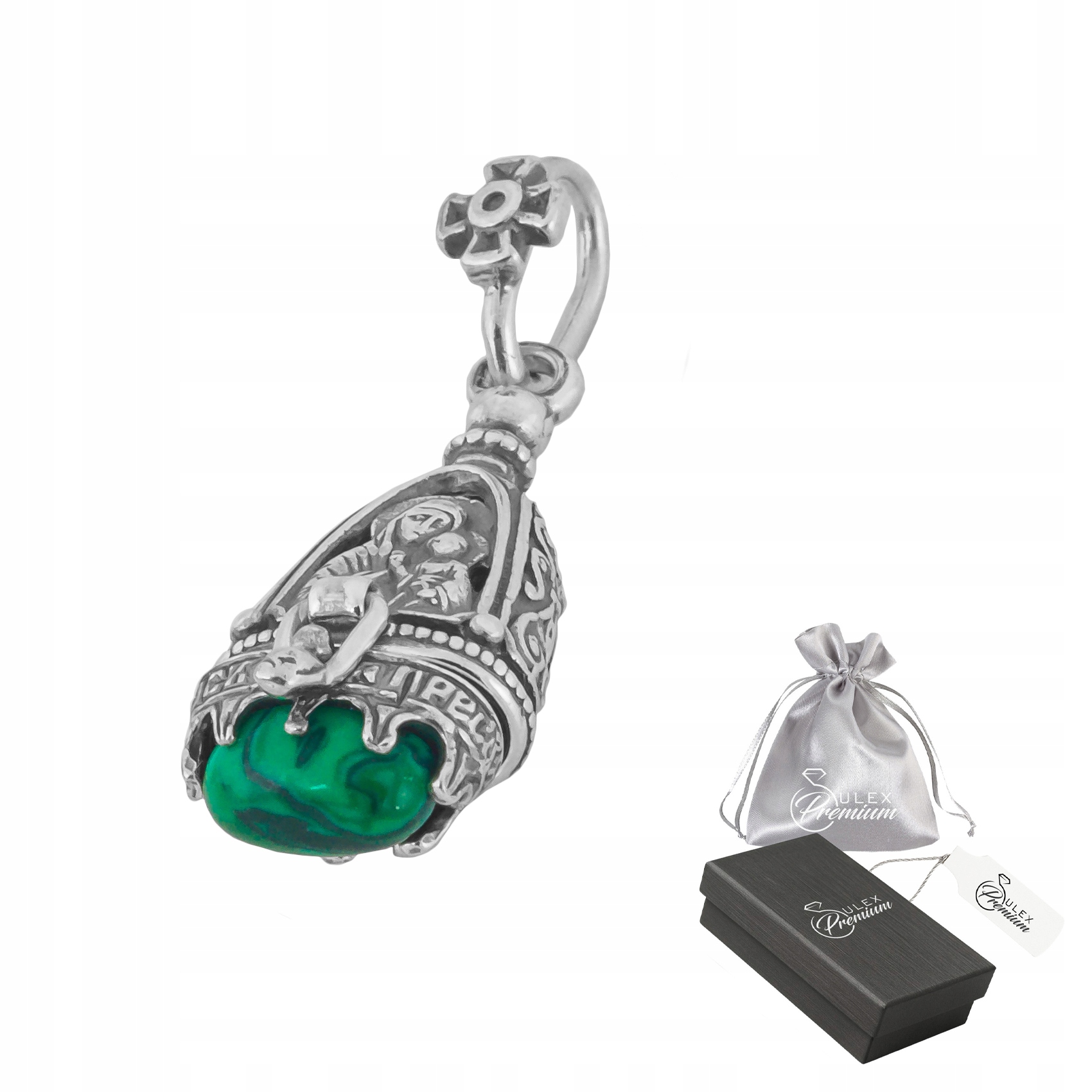 Přívěsek Puzderko stříbro pr.925 s Malachitem na Relikvii Mirru Pravoslaví