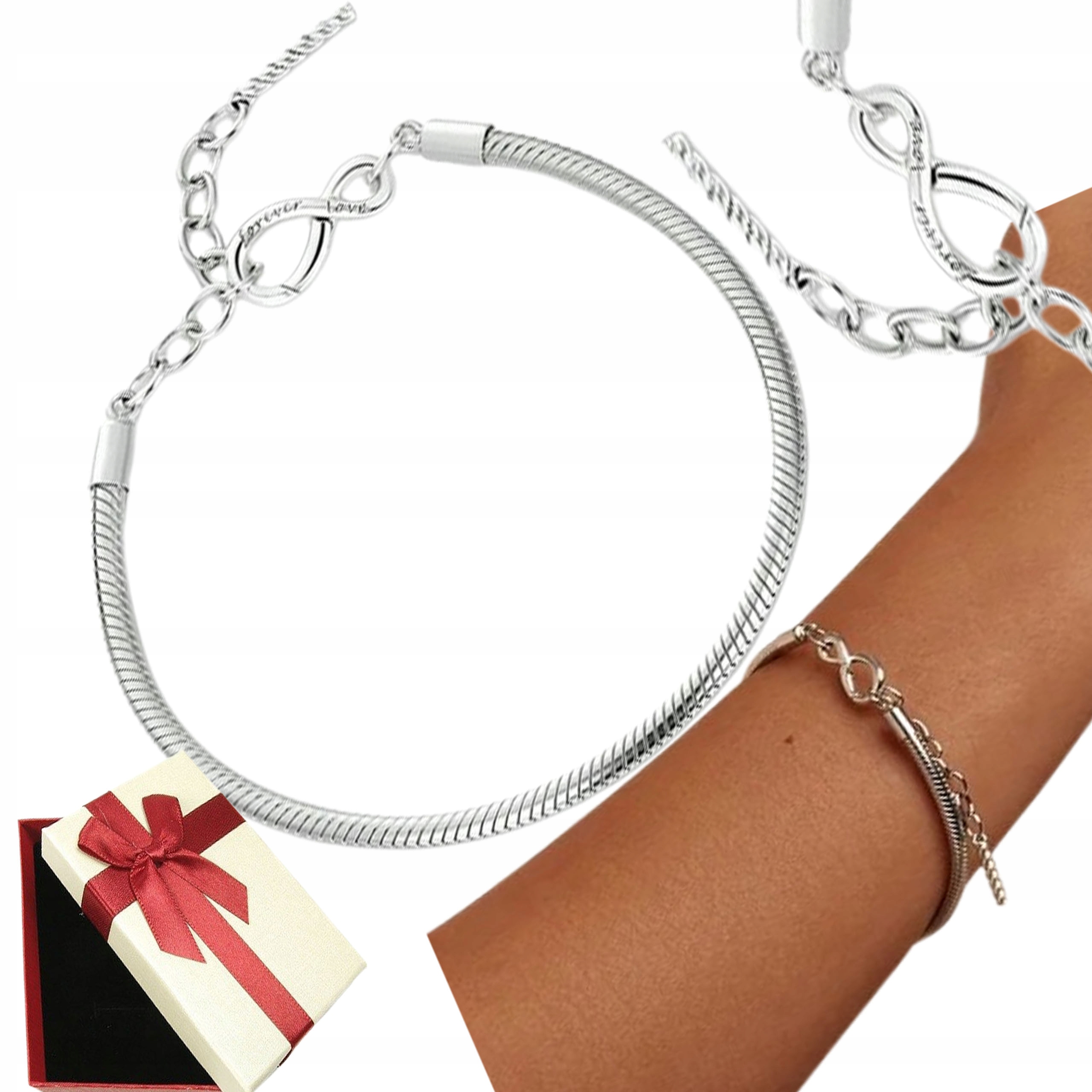 Modulární Náramek pro přívěsky Forever Love Stříbro s925, nastavitelná délka 17-20 cm