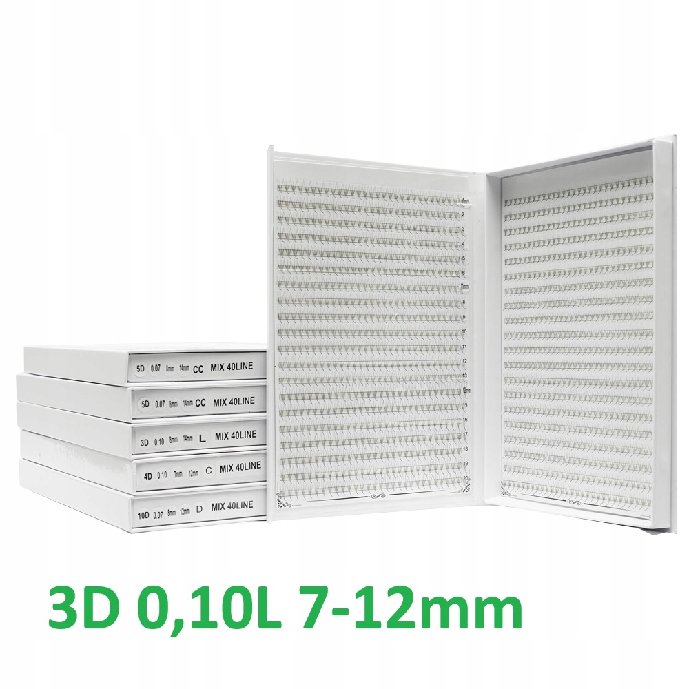 hotové trsy řas na páskách 1200ks 3D 0,10L 7-12mm MIX velikostí