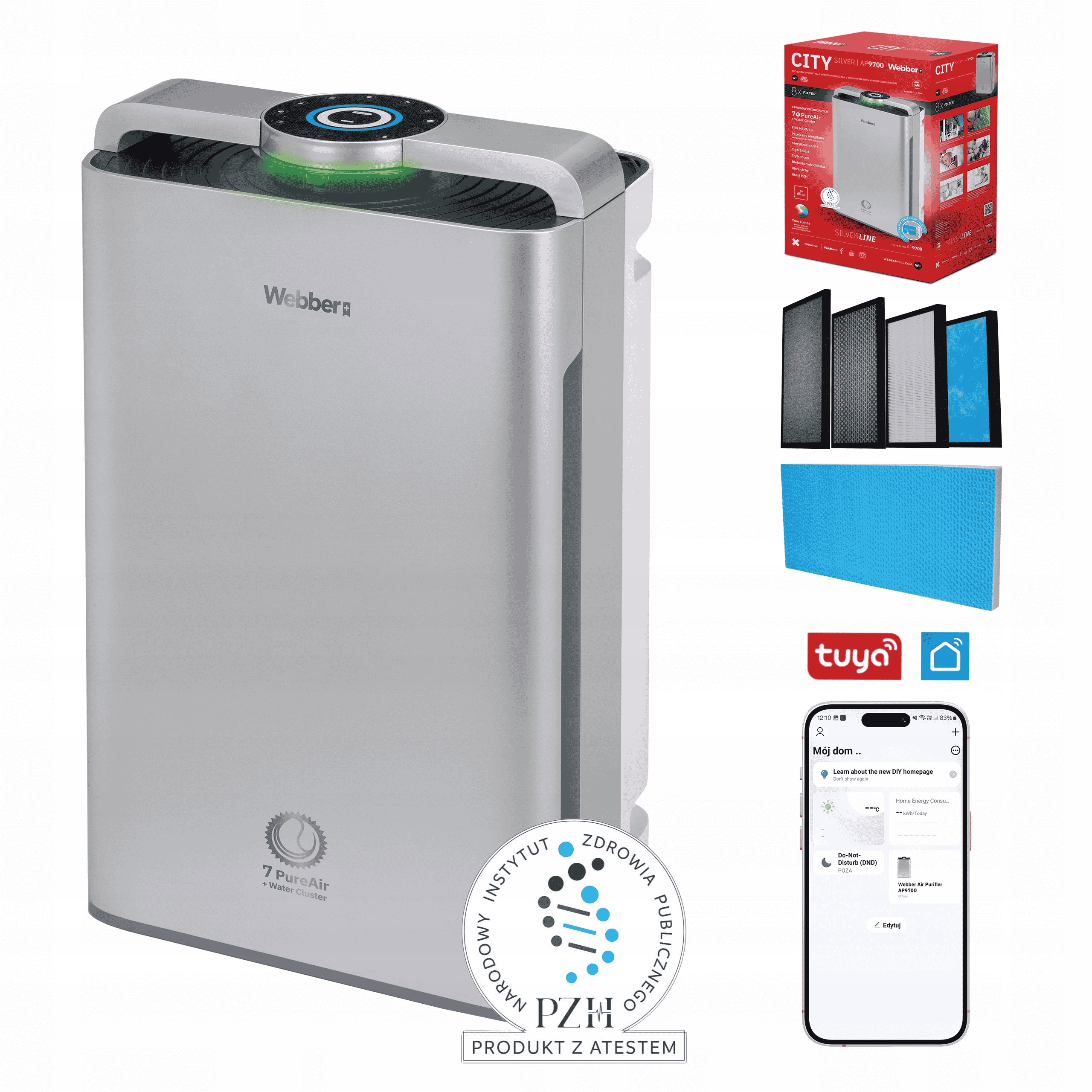 Čistička vzduchu 3v1 Webber AP9700 Wifi HEPA13 Uv Ionizátor Zvlhčovač Vzduchu