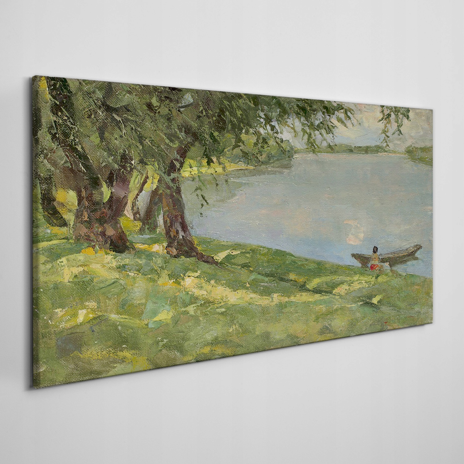 

Obraz płótno Malarstwo łódź jezioro drzewo 140x70