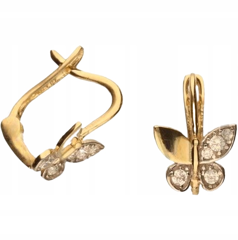 Elegantní náušnice zlaté 585 jemné motýlky s anglickými zirkony 14KT