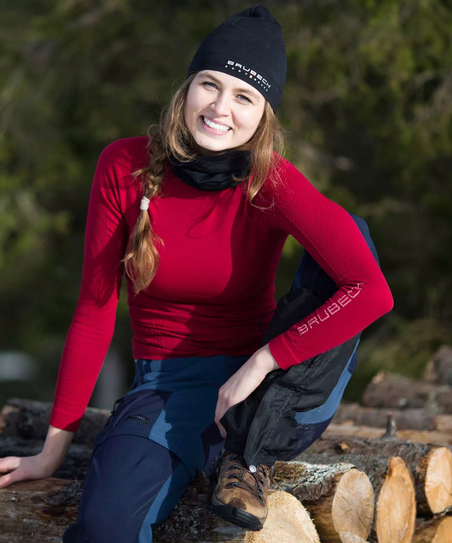 Bluza damska Brubeck Extreme Thermo bordowa r. XL Rękaw długi rękaw