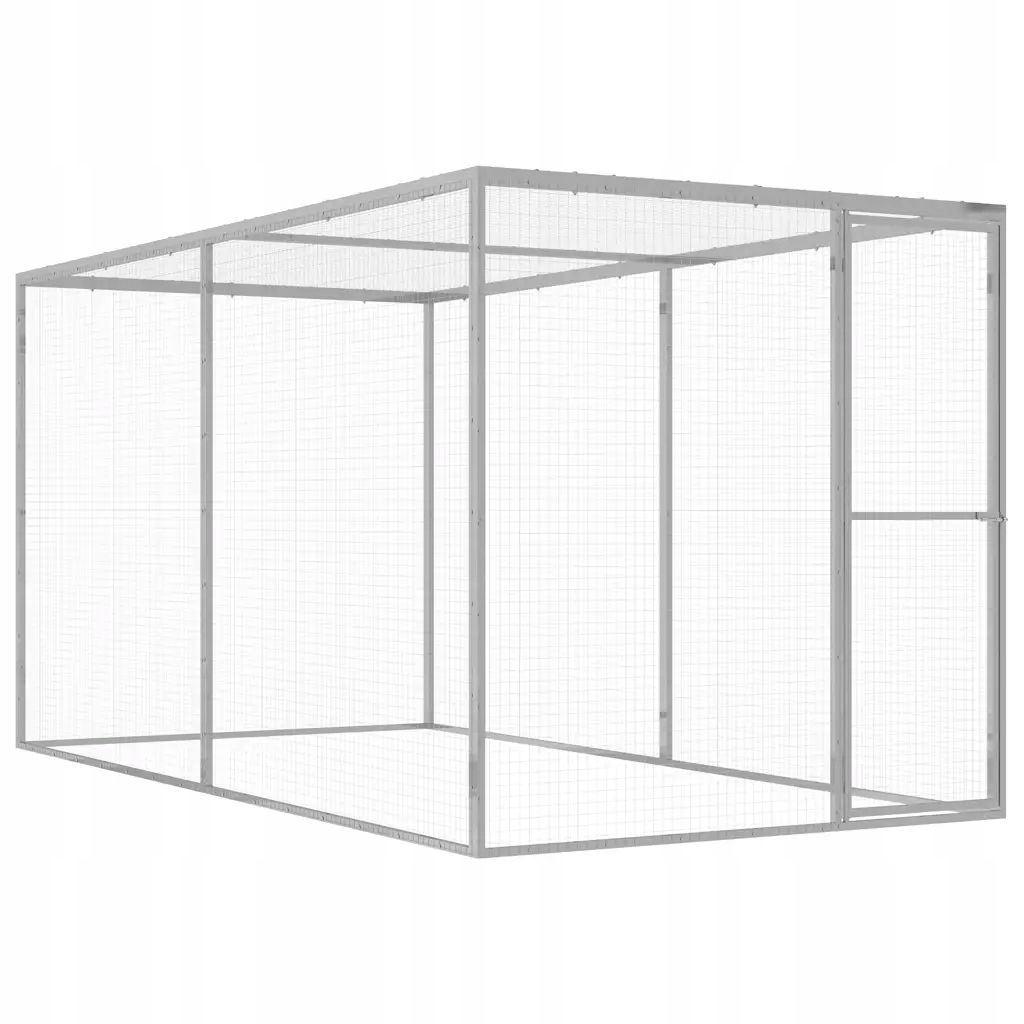 Klec pro kočky z galvanizované oceli, 3 x 1,5 x 1,5 m, stříbrná
