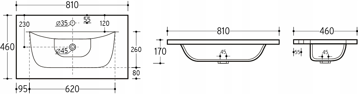 Jednokomorové nábytkové umyvadlo 80 cm