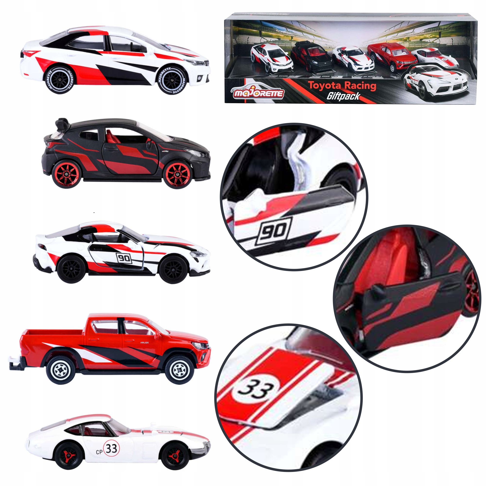 ZESTAW 5 AUT METALOWE WYŚCIGÓWKI RESORAKI SPORTOWE TOYOTA MAJORETTE