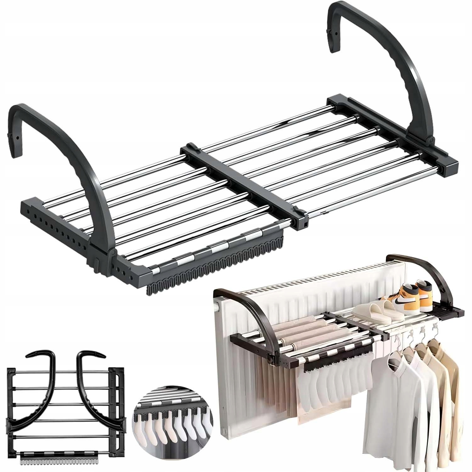 Levně Sušák Na Prádlo Zavěšený Na Balkon, Rozkládací, Nerezová Ocel