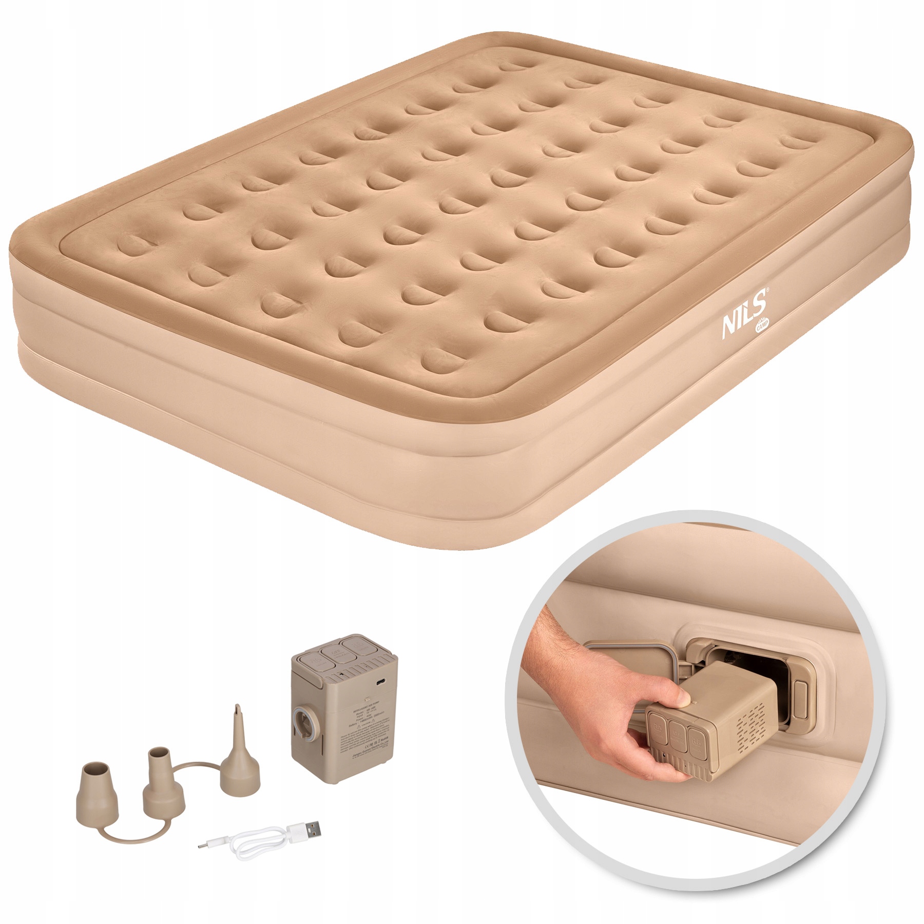 Materac Dwuosobowy dmuchany turystyczny duży Nils Camp 145x200 pompka