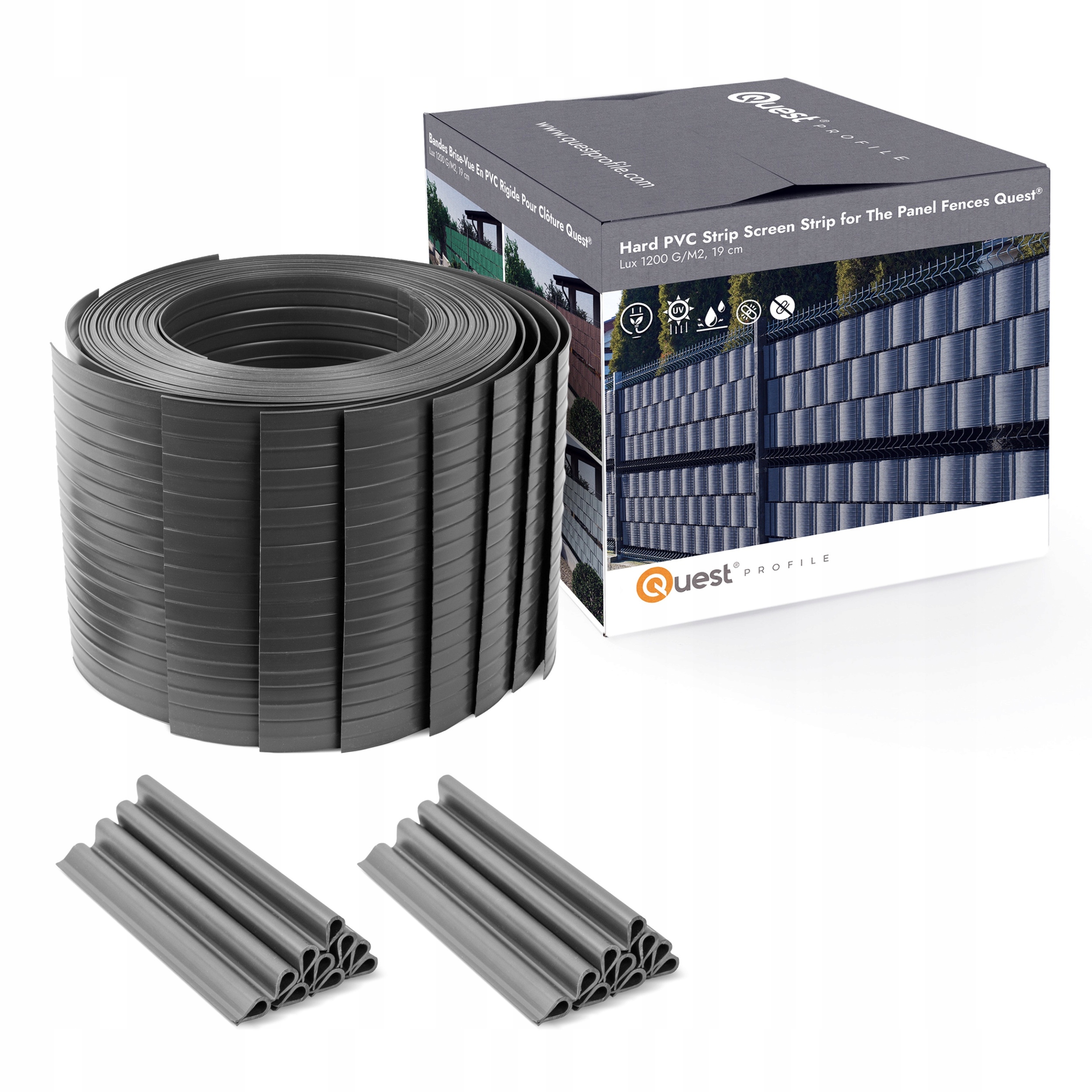 Stínící panelové pásy, 900 g/m2, 19 Cm, antracit, 10x2,5 m klipy 20, Na Míru