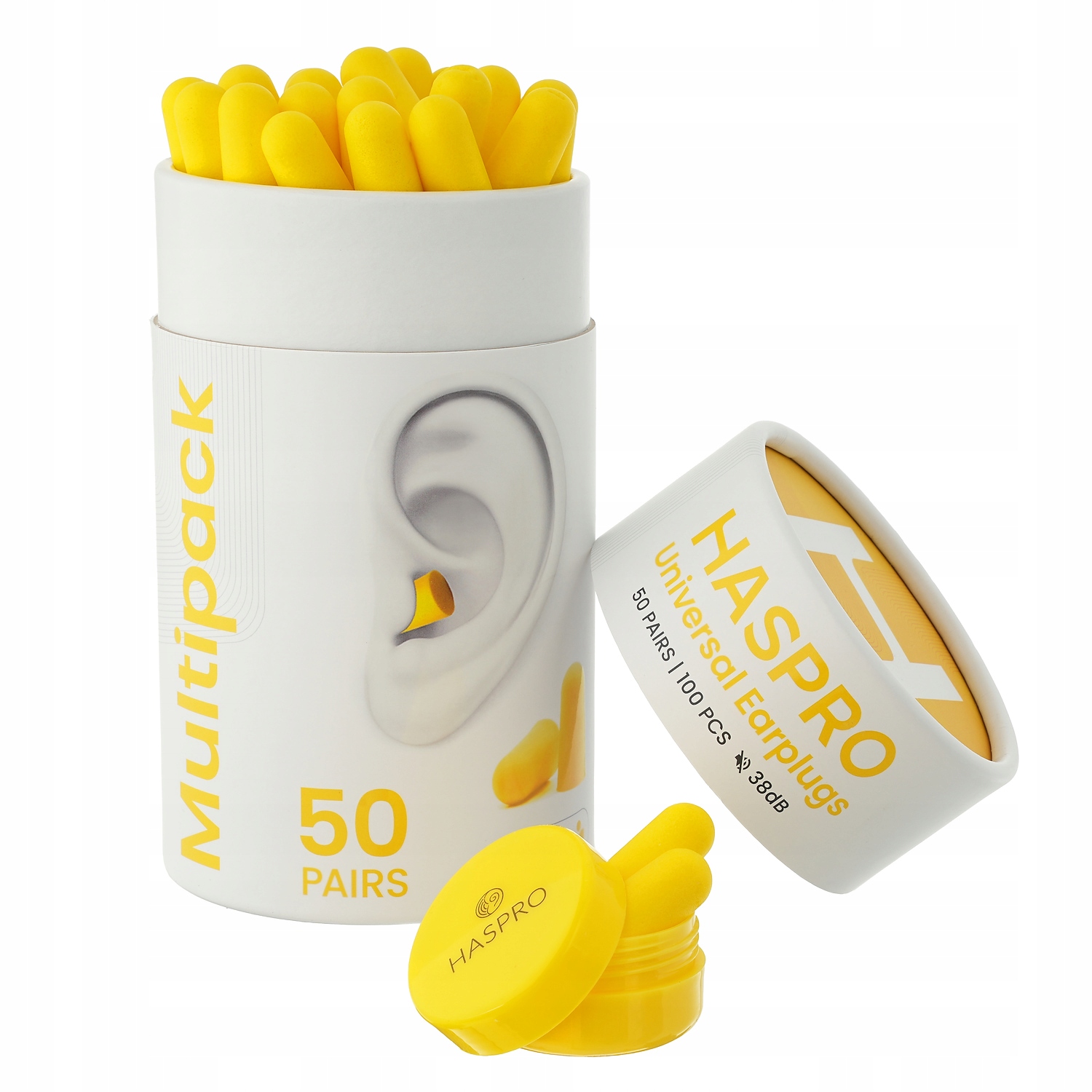 Haspro TUBE50 Yell, Zatyczki do uszu piankowe żółte, 50 par