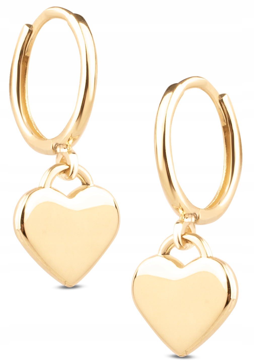 Damskie Złote Kolczyki Kółeczka Z Wiszącymi Serduszkami 14KT 585