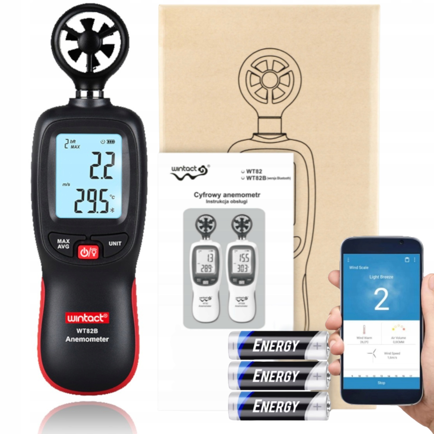 Anemometr Wiatromierz Pomiar Prędkości Powietrza Miernik Wiatru Temperatury