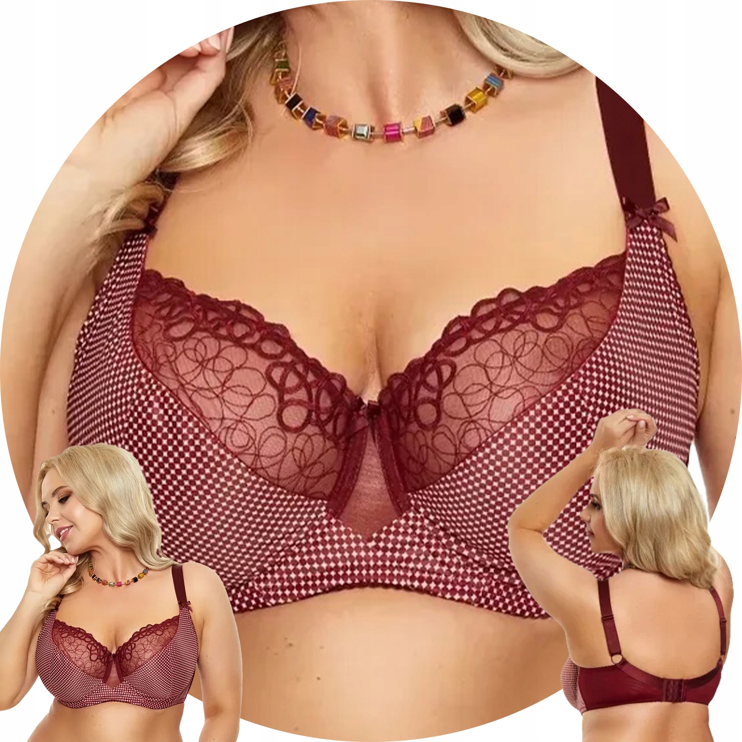 Nessa Moly N500 bordová vyšívaná síťovina Podprsenka soft 70G Měkká