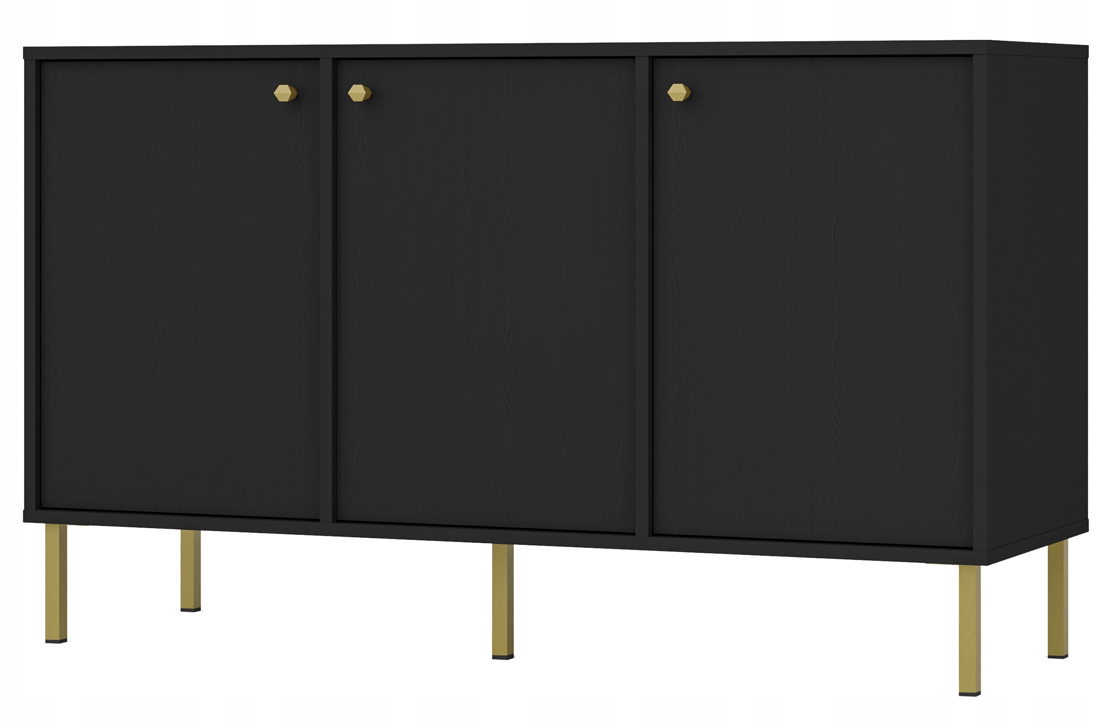Třídveřová komoda Oktio 125 cm černá grafit na zlatých nohách