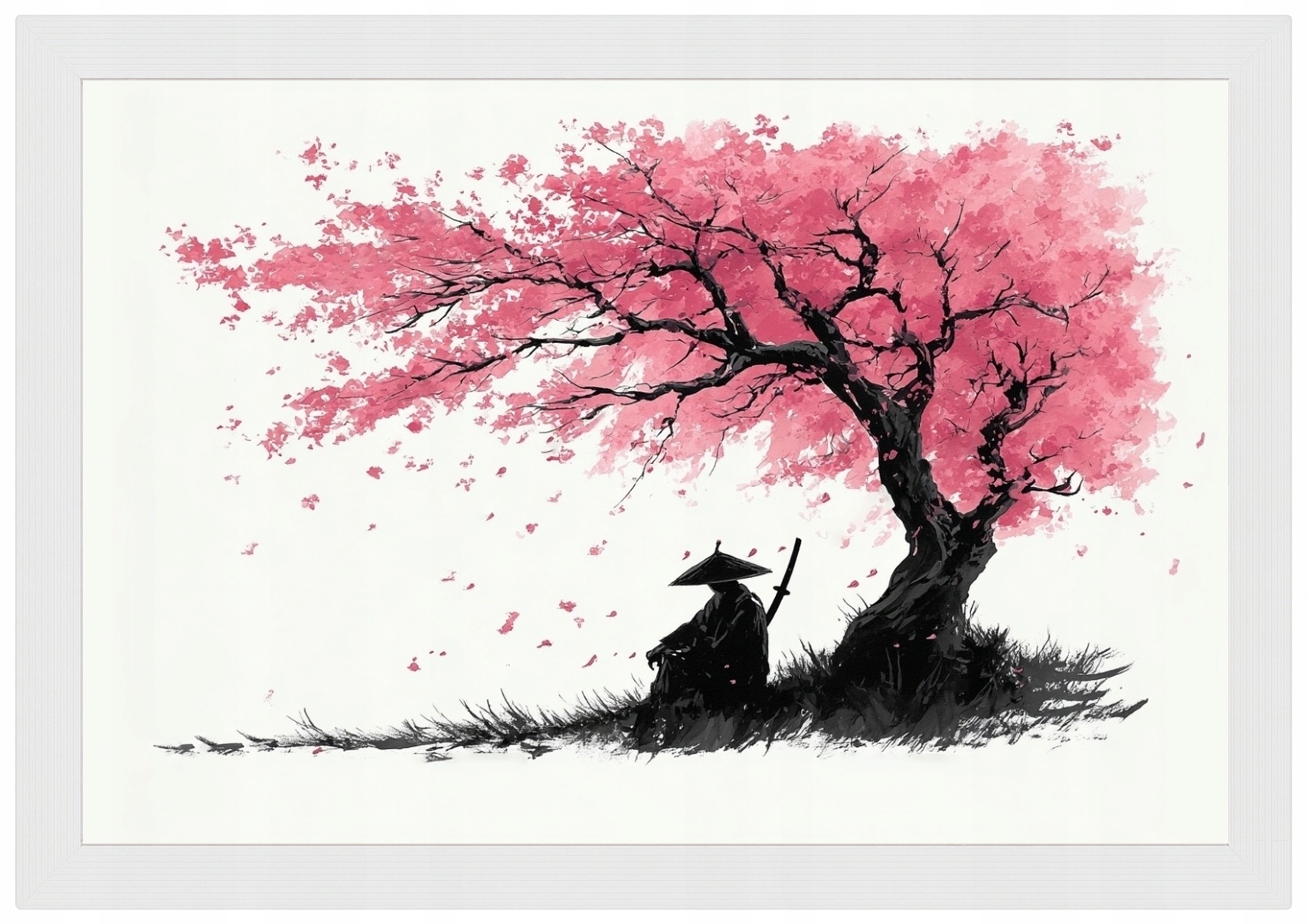 Plakát Rámeček Dřevo Grafika Asie Japonsko Višeň Sakura Samuraj 60x40