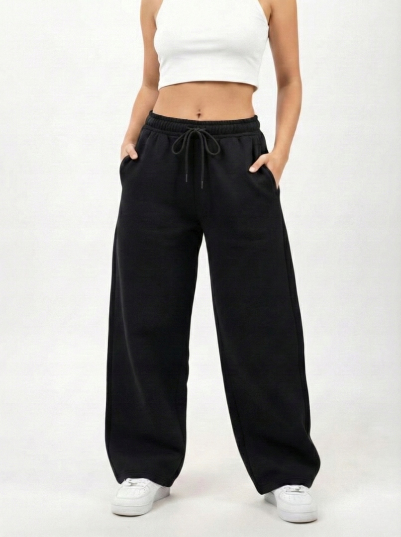 Široké Dresové kalhoty Baggy Dámské černé Stahovací Pásky Hladké XL