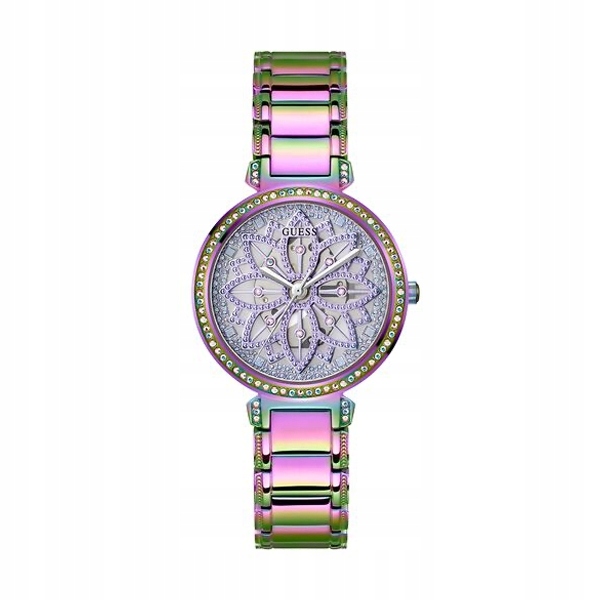 Guess Dámské hodinky GW0528L4 s duhovým páskem, stříbrným ciferníkem, 36 mm krabička
