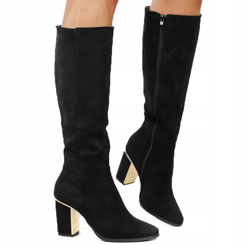 Czarne kozaki damskie zamszowe słupek QT63P r.41