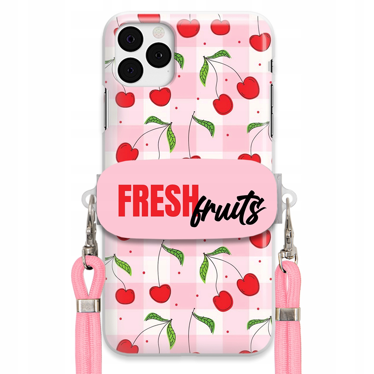 Puzdro pre iPHONE 11 Pro držiak na šnúrku Ružový Fresh Fruits Mriežka