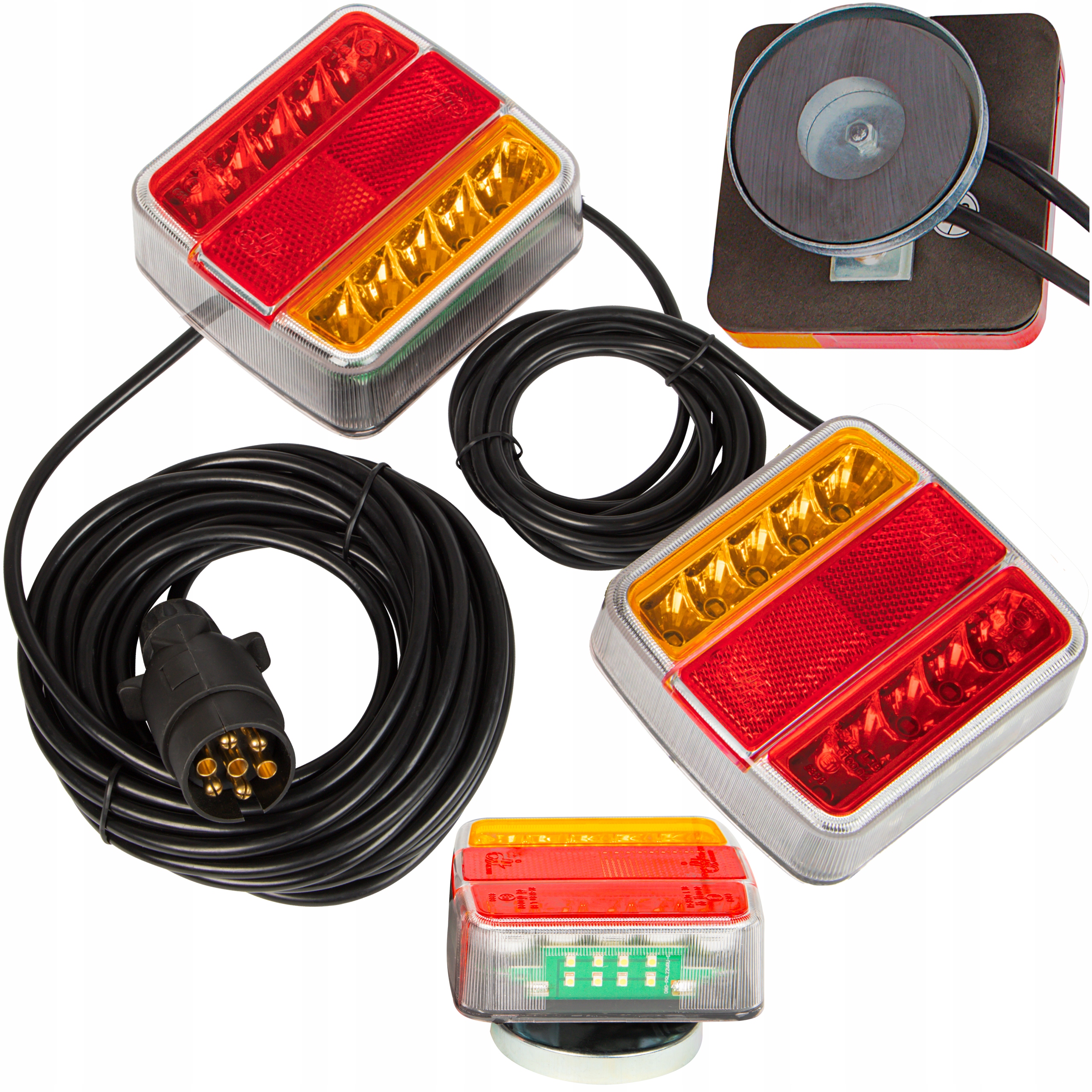 2x LAMPA TYLNA 18x LED ZESPOLONA Z MAGNESEM PRZEWÓD WTYK 7 PIN ZESTAW