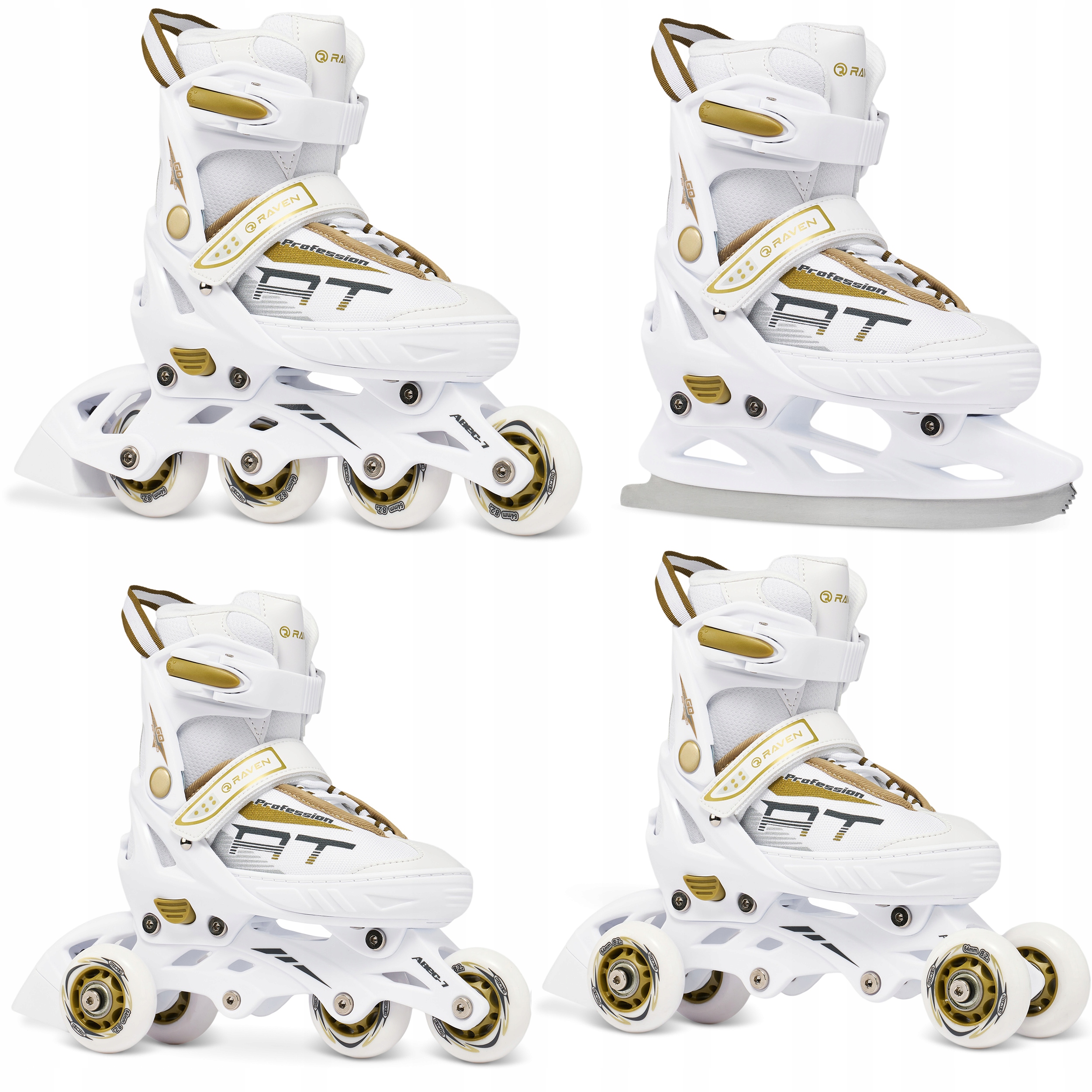 Rolki Łyżwy Wrotki 4w1 Regulowane Raven Profession White/Gold 35-39