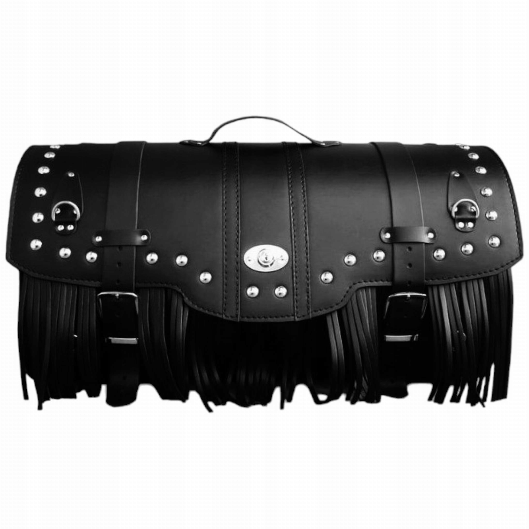 Motocyklový kufr ProSpeed Kožený Černý 40 litrů 2 helmy Zámek třásně