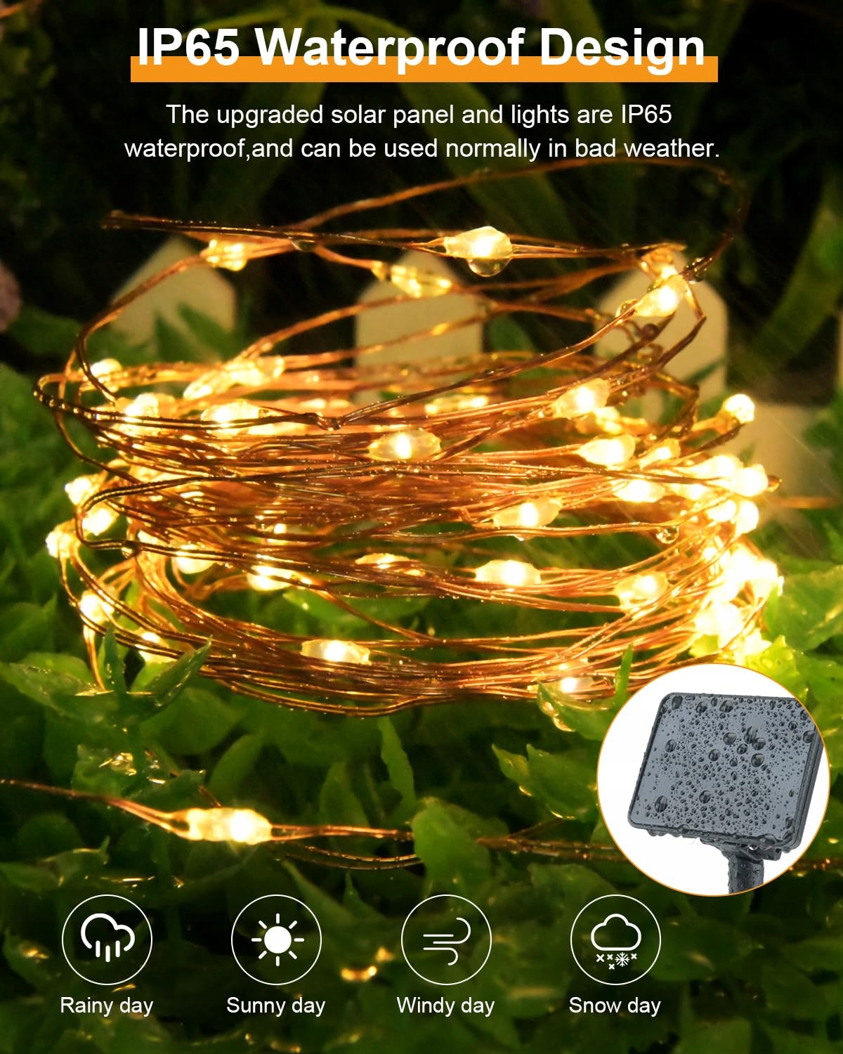 DALUGO Lampki Solarne 50 LED 5M Ciepłe Białe Ogród Taras Drzewa — miniatura 2