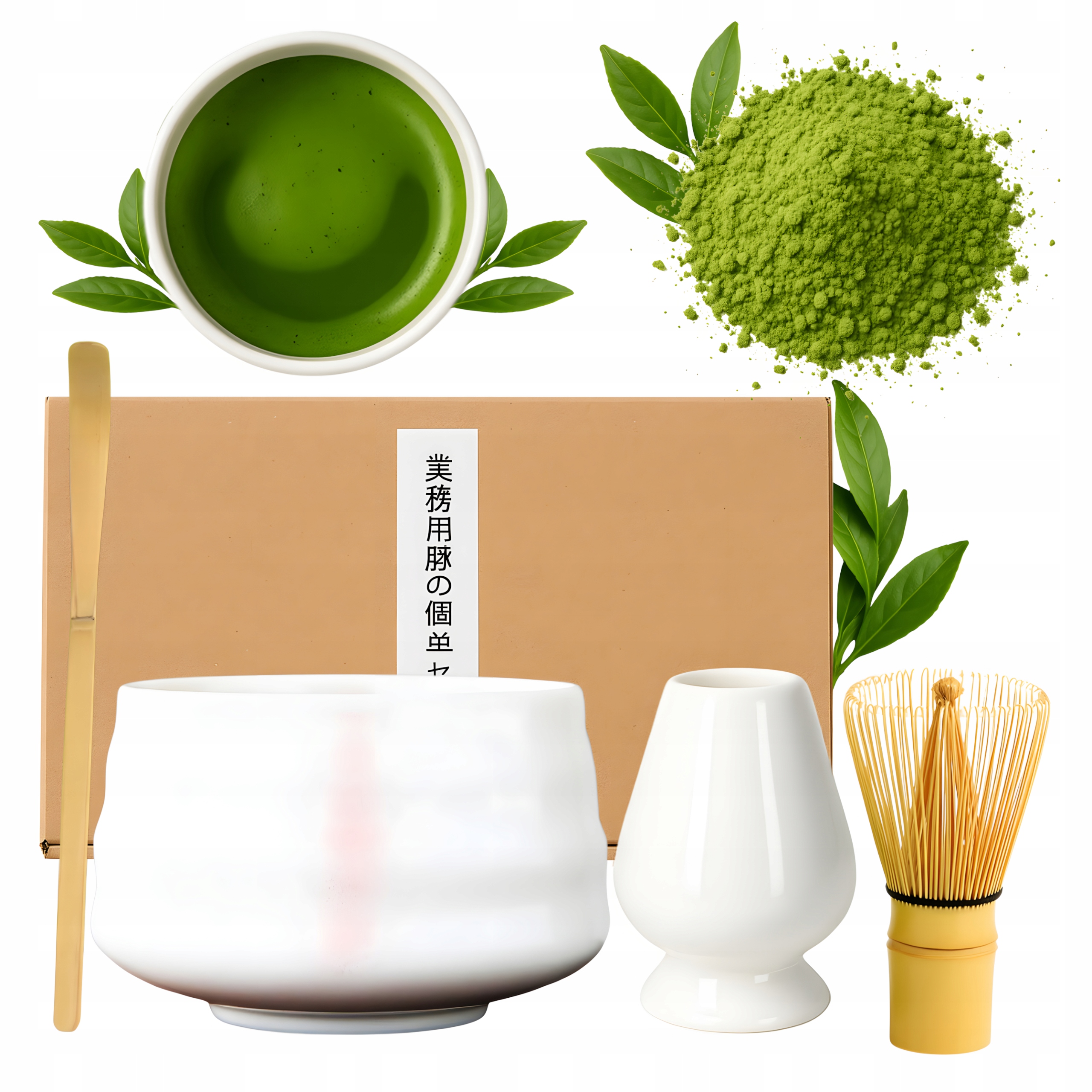 Levně Sada pro Matcha s keramickou miskou, Akcesoria pro výrobu Matchy bílá