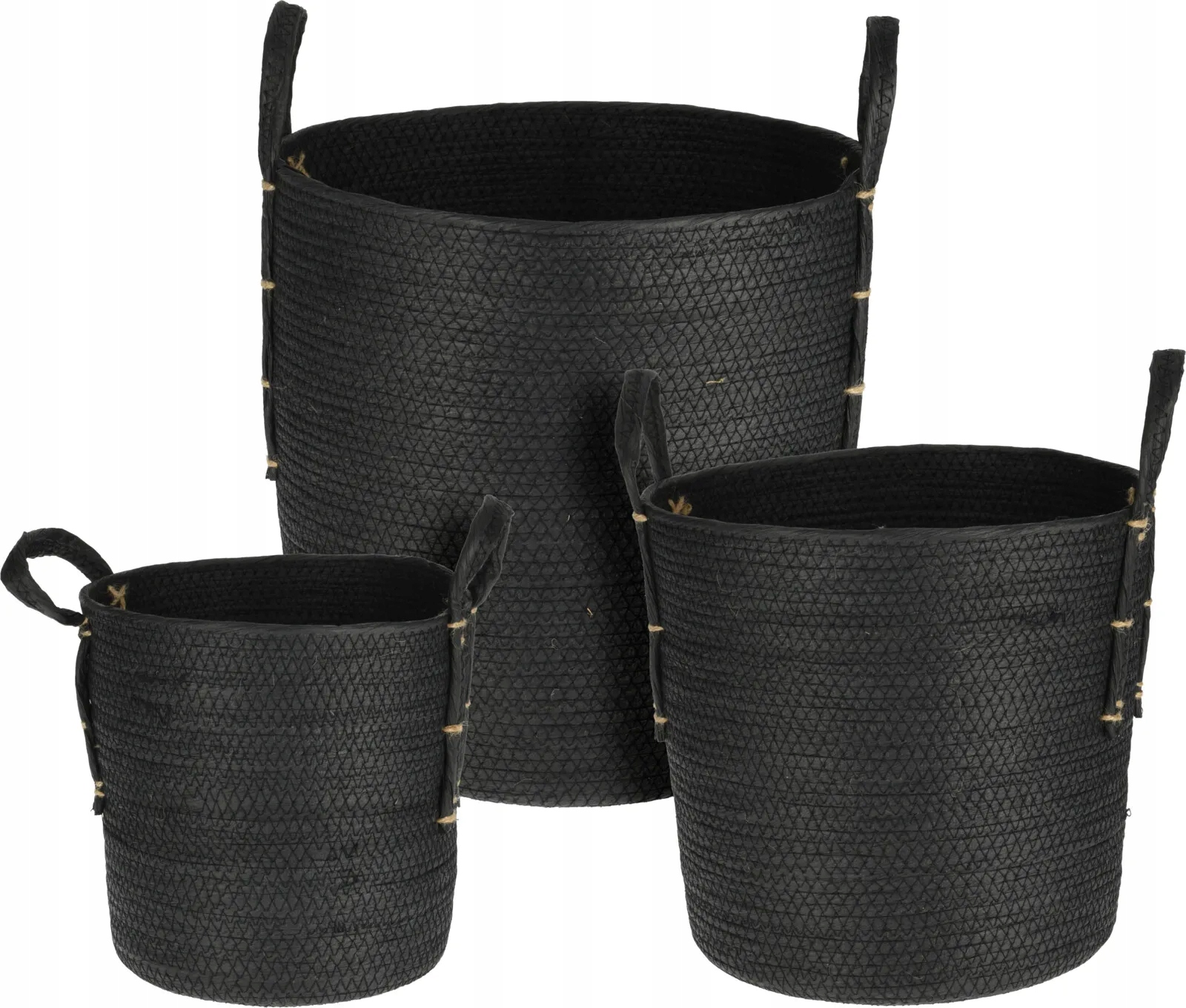 Úložný kôš Handle, set 3ks, tkaný papier, čierna