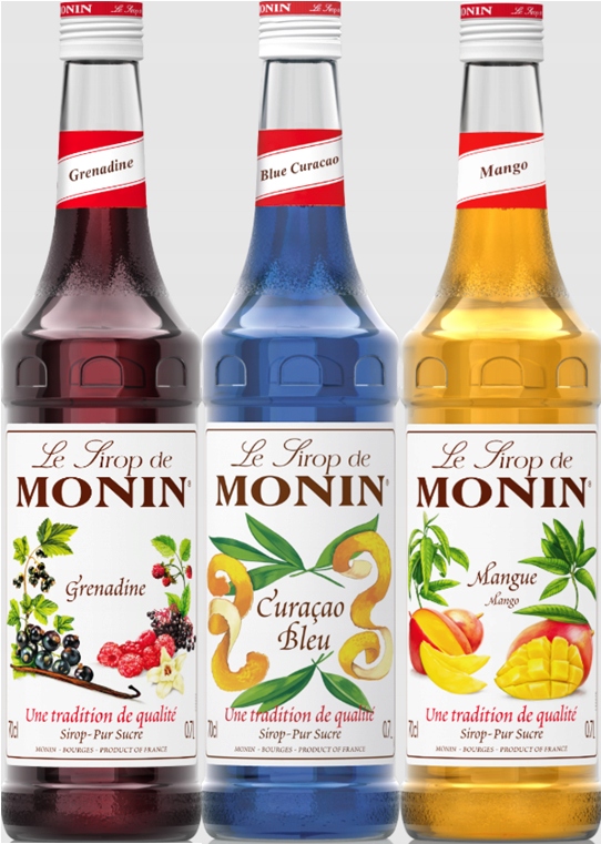 Zestaw letni do lemoniad i drinków Monin Grenadina, Blue, Mango