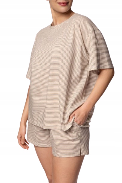 Mona Dámské bavlněné pyžamo Stripe shortsleeve ecru, velikost 4XL